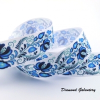 Rypsová stuha 25 mm - Kvety modré