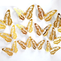 Nálepka na stenu - Motýliky 3D - Zlaté