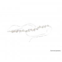 Ozdoba do vlasov - Čelenka so stuhou - Bielo strieborná