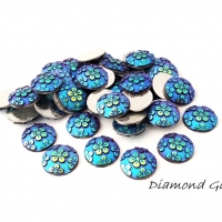 Ozdobné kamienky 12 mm - s kvetkami modro zelené