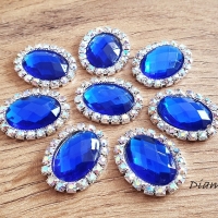 Ozdoba štrasová s AB efektom ovál 23 x 24 mm - Kráľovská modrá