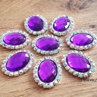 Ozdoba štrasová s AB efektom ovál 23 x 24 mm - Fialová