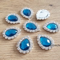 Štrasová slzička - 17 x 21 mm - Tmavý tyrkys