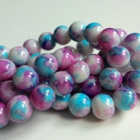 Korálky sklenené 10 mm - bielo-azúrovo-ružovo-modré