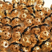 Kovové korálky s kamienkami 10 mm zlaté