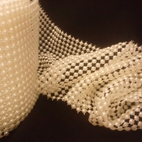 Ozdobná perličková stuha 96 mm krémová - cena za 10 cm