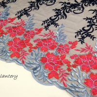 Krajková látka - Kvety fuchsia - cena za 10 cm