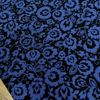 Teplákovina - Kvety modré na čiernom - cena za 10 centimetrov