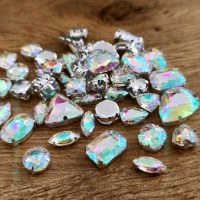 Našívacia kamienky mix veľkostí - 50 kusov - Crystal AB