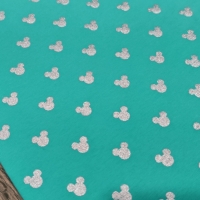 Teplákovina - Myšky strieborné trblietavé na tyrkysovom - cena za 10 centimetrov