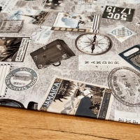 Dekoračná látka - Etikety Svet - cena za 10 cm