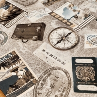 Dekoračná látka - Etikety Svet - cena za 10 cm