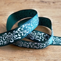Ozdobná stuha 25 mm - Folk - Emerald