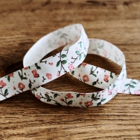 Bavlnená stuha - Kvety ružové - 15 mm