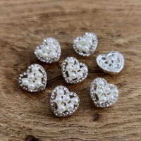 Štrasový gombík s perličkami - 12 mm - Srdiečko