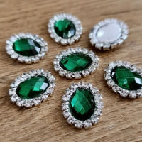Štrasový ovál - 17 x 21 mm - Emerald