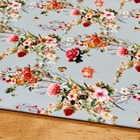 Šatovka - Kvety na modrom - cena za 10 centimetrov