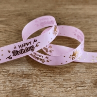 Ozdobná stuha 25 mm - Happy Birthday - Ružová