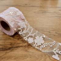 Tyl 60 mm - Kvetinkový s trblietkami - Ružový