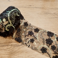 Tyl 120 mm - Kvetinkový s trblietkami - Čierny