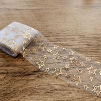 Tyl 60 mm - Hviezdičky - Biely podklad zlaté hviezdy