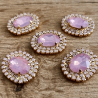 Ozdoba štrasová 24 x 28 mm - Opalitová ružová - Zlatý podklad