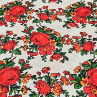 Krojova látka - Kvety červené na bielom - cena za 10 cm