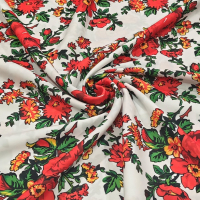 Krojova látka - Kvety červené na bielom - cena za 10 cm