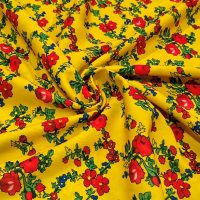 Krojova látka - Kvety červené malé na zelenom - cena za 10 cm