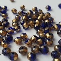 Korálka sklenená brúsená 4 mm - Modro zlatá