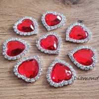 Ozdobné štrasové srdiečka 21 x 23 mm - Červené
