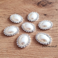 Ozdoba štrasová ovál 16 x 21 mm - Krémová