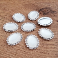 Ozdoba štrasová - Ovál - 20 x 21 mm - Biely opál