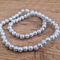 Korálky Hematit so štruktúrou - Strieborné 6 mm