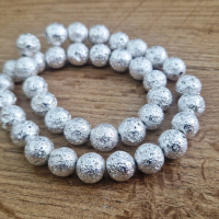 Korálky Hematit so štruktúrou - Strieborné 10 mm