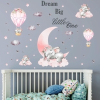 Nálepka na stenu - Spiaci Ružový Sloník - Dream Big Little One