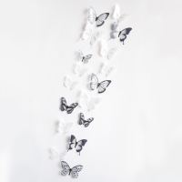 Nálepka na stenu - Motýliky 3D - Bielo čierne - Mix 36 kusov