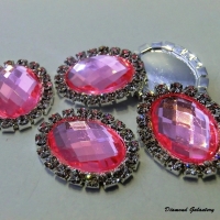 Ozdoba štrasová ovál 21 x 17 mm - Svetlejšie ružová