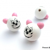 Drevená korálka 3D Myška - ružová