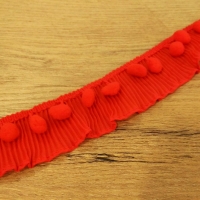 Krajka Pompom elastická - 40 mm - Červená