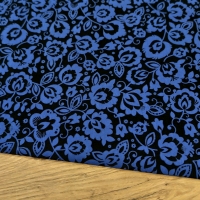 Teplákovina - Kvety modré na čiernom - cena za 10 centimetrov