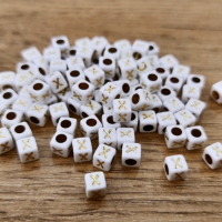 Korálka písmenko - Bielo zlaté - 6 x 6 mm - X