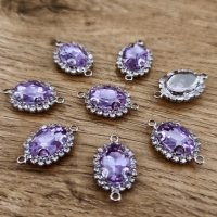 Štrasový medzikus - 10 x 14 mm - Ovál - Fialkový