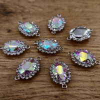 Štrasový medzikus - 10 x 14 mm - Ovál - Crystal AB