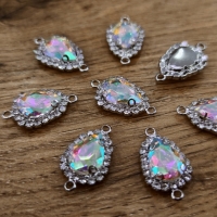 Štrasový medzikus 10 x 14 mm - Slzička - Crystal AB