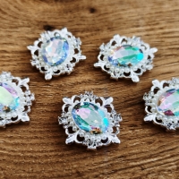 Aplikácia štrasová 30 x 34 mm - Crystal AB s perličkami