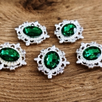Aplikácia štrasová 30 x 34 mm - Zelená s perličkami