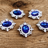 Aplikácia štrasová 30 x 34 mm - Kráľovská Modrá s perličkami