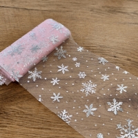 Tyl 13 cm snehové vločky - Ružový