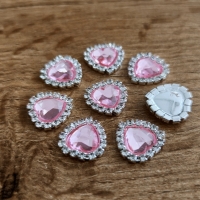 Ozdoba štrasová 16 mm - Srdiečko - Svetlo Ružové